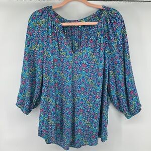 Adrienne Vittadini Blue, Pink & Yellow Floral Relaxed Plus Sz Blouse Sz 2x